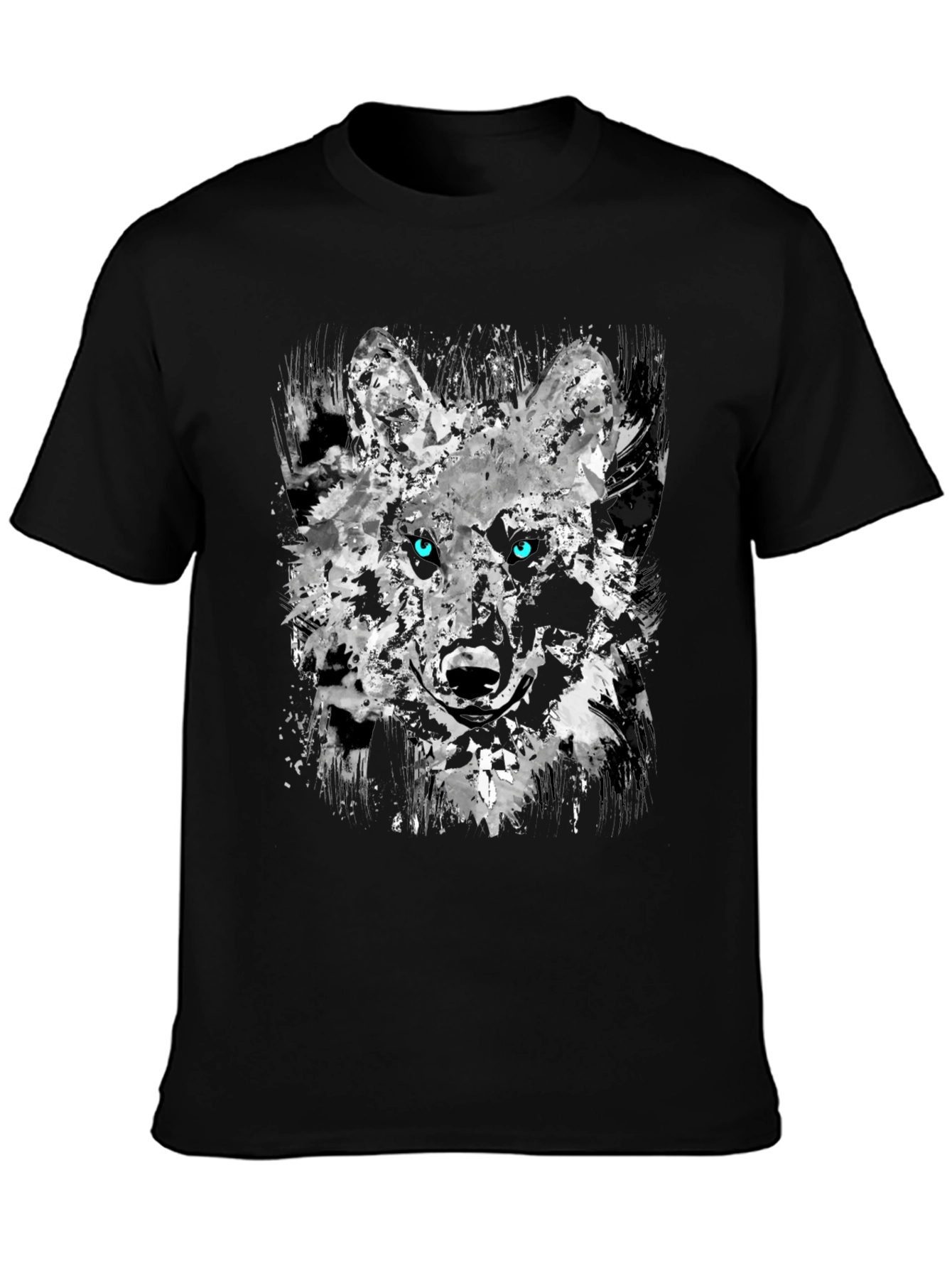 Camiseta Negra con Diseño Abstracto de Lobo