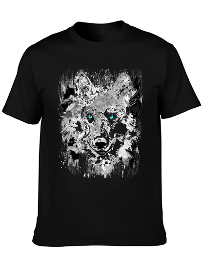 Camiseta Negra con Diseño Abstracto de Lobo
