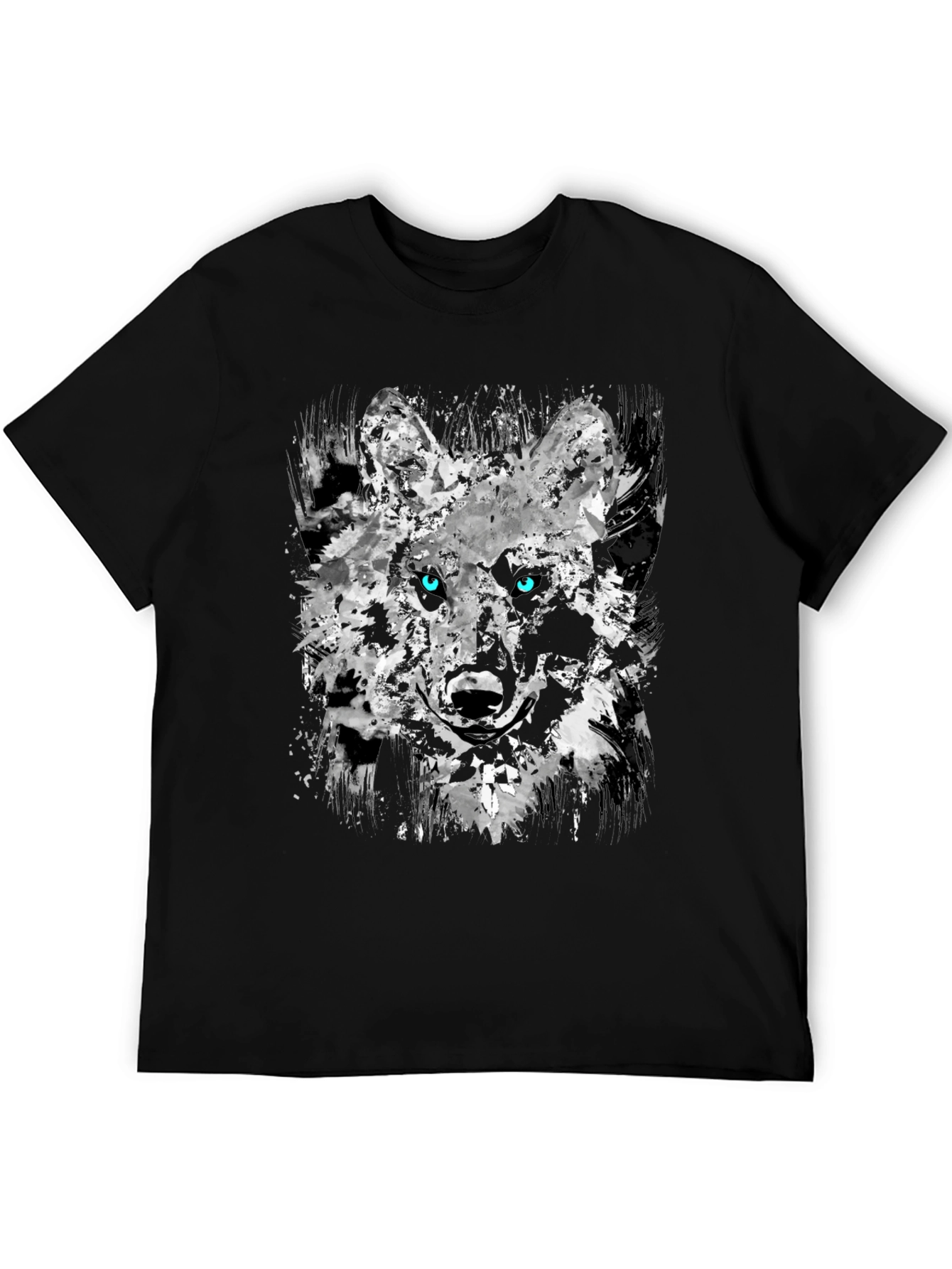 Camiseta Negra con Diseño Abstracto de Lobo