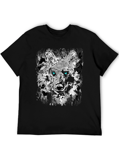 Camiseta Negra con Diseño Abstracto de Lobo
