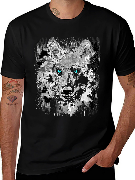 Camiseta Negra con Diseño Abstracto de Lobo