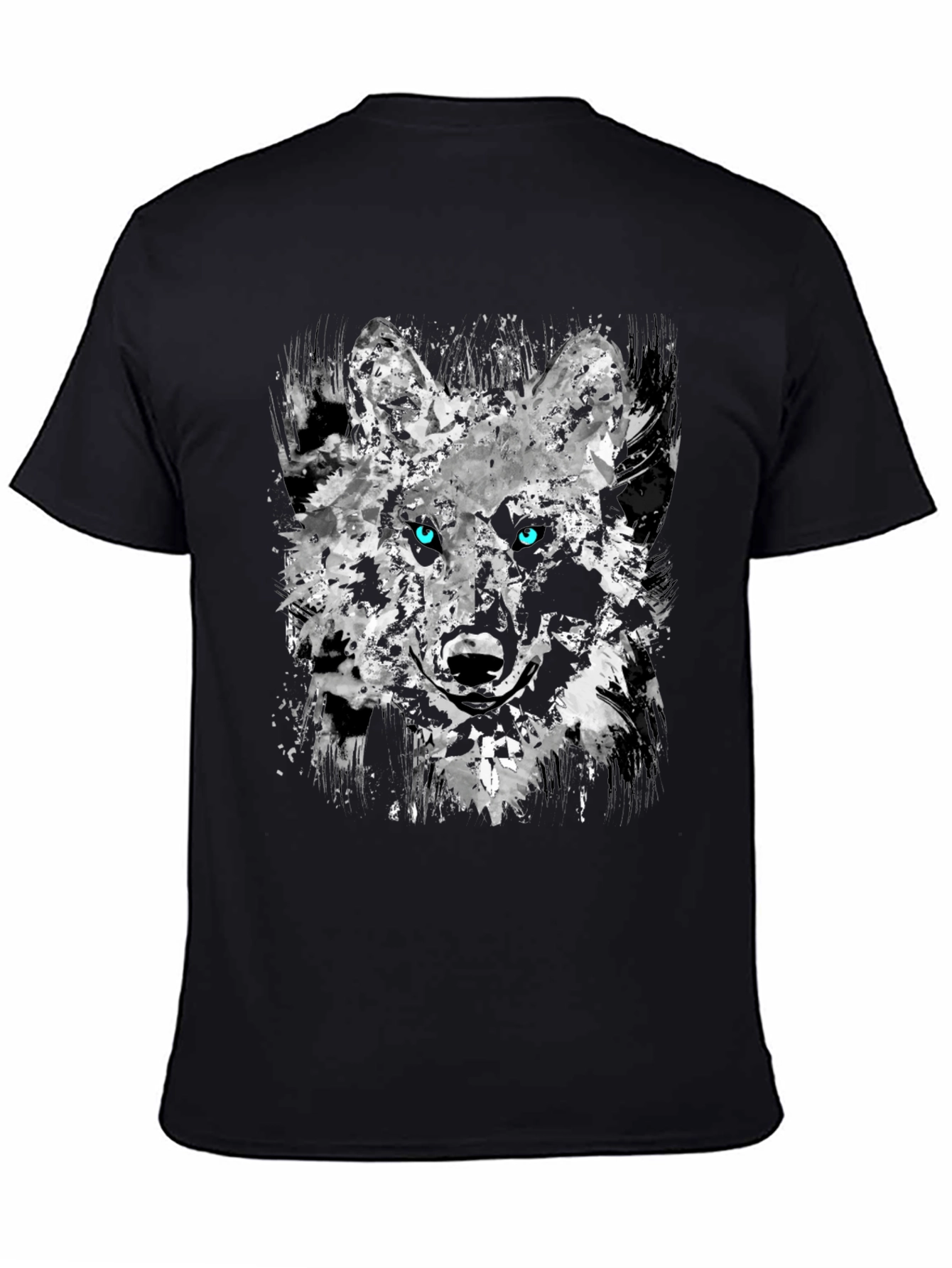 Camiseta Negra con Diseño Abstracto de Lobo