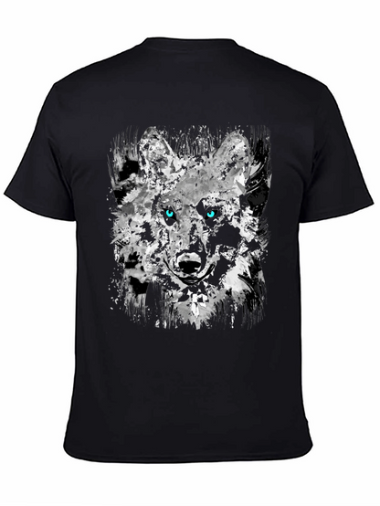 Camiseta Negra con Diseño Abstracto de Lobo