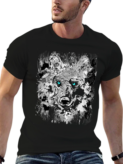 Camiseta Negra con Diseño Abstracto de Lobo