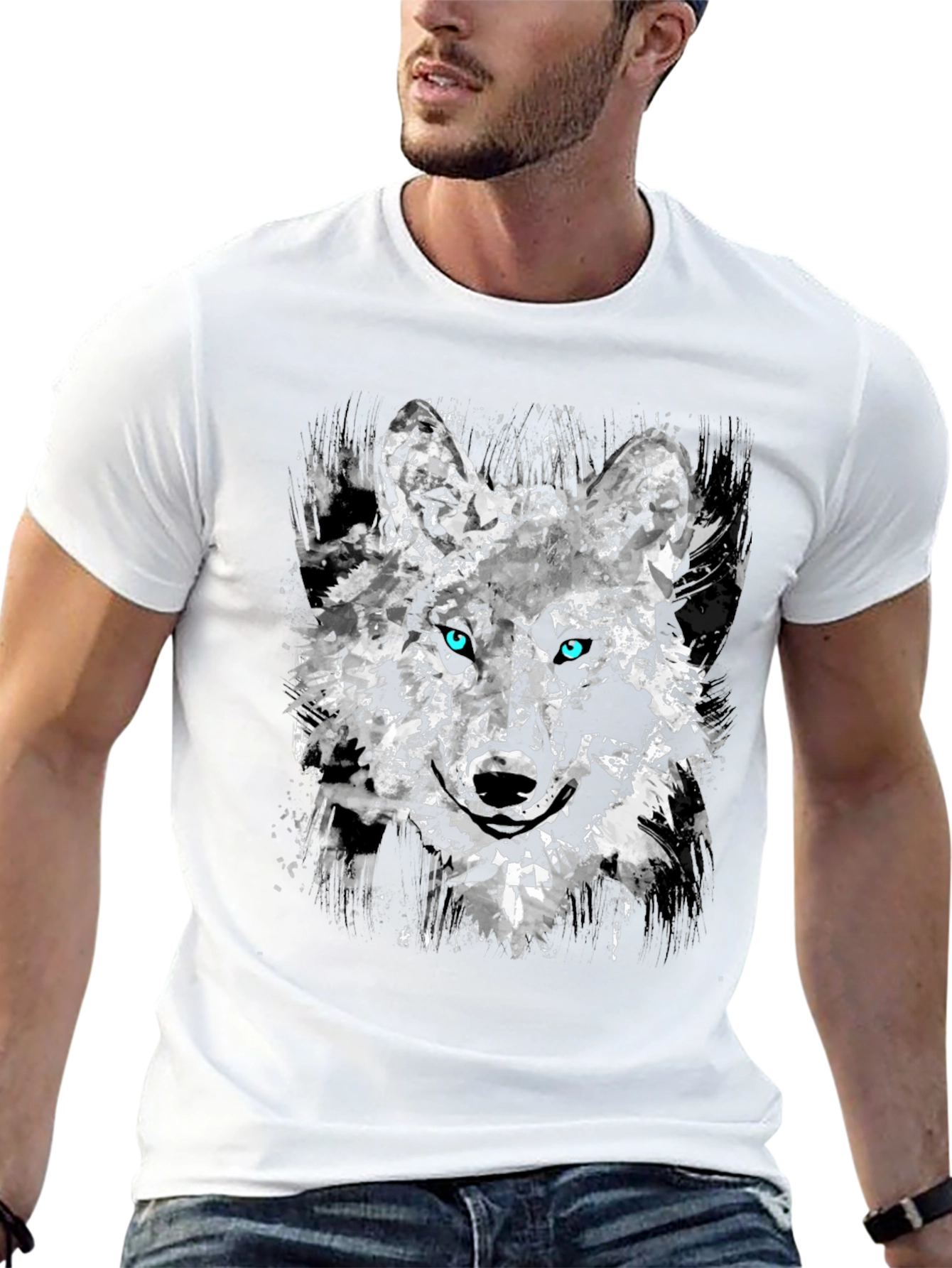 Camiseta Negra con Diseño Abstracto de Lobo