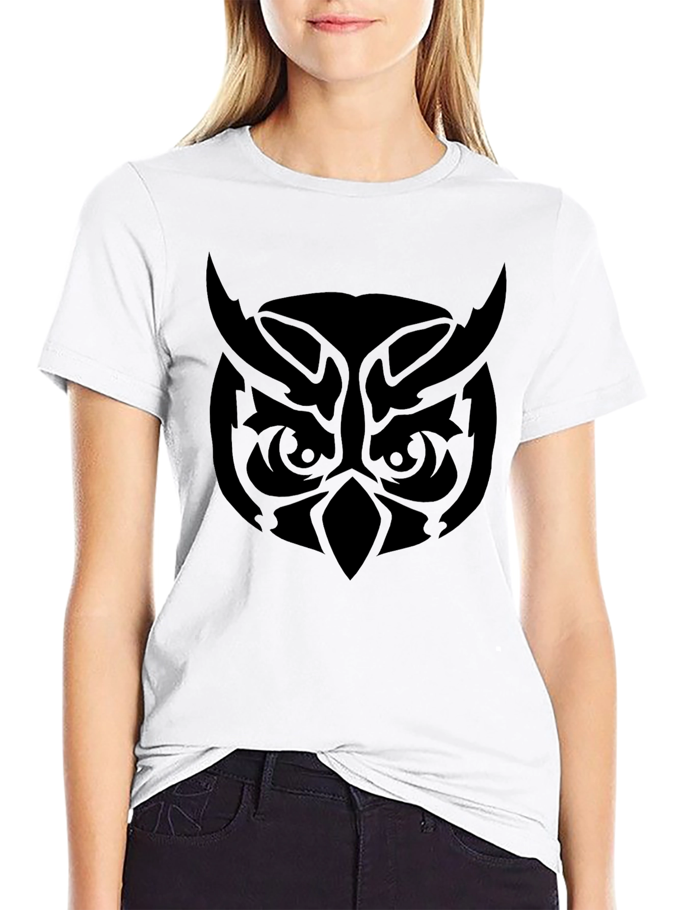 Camiseta Negra Hombre Diseño Búho Tribal
