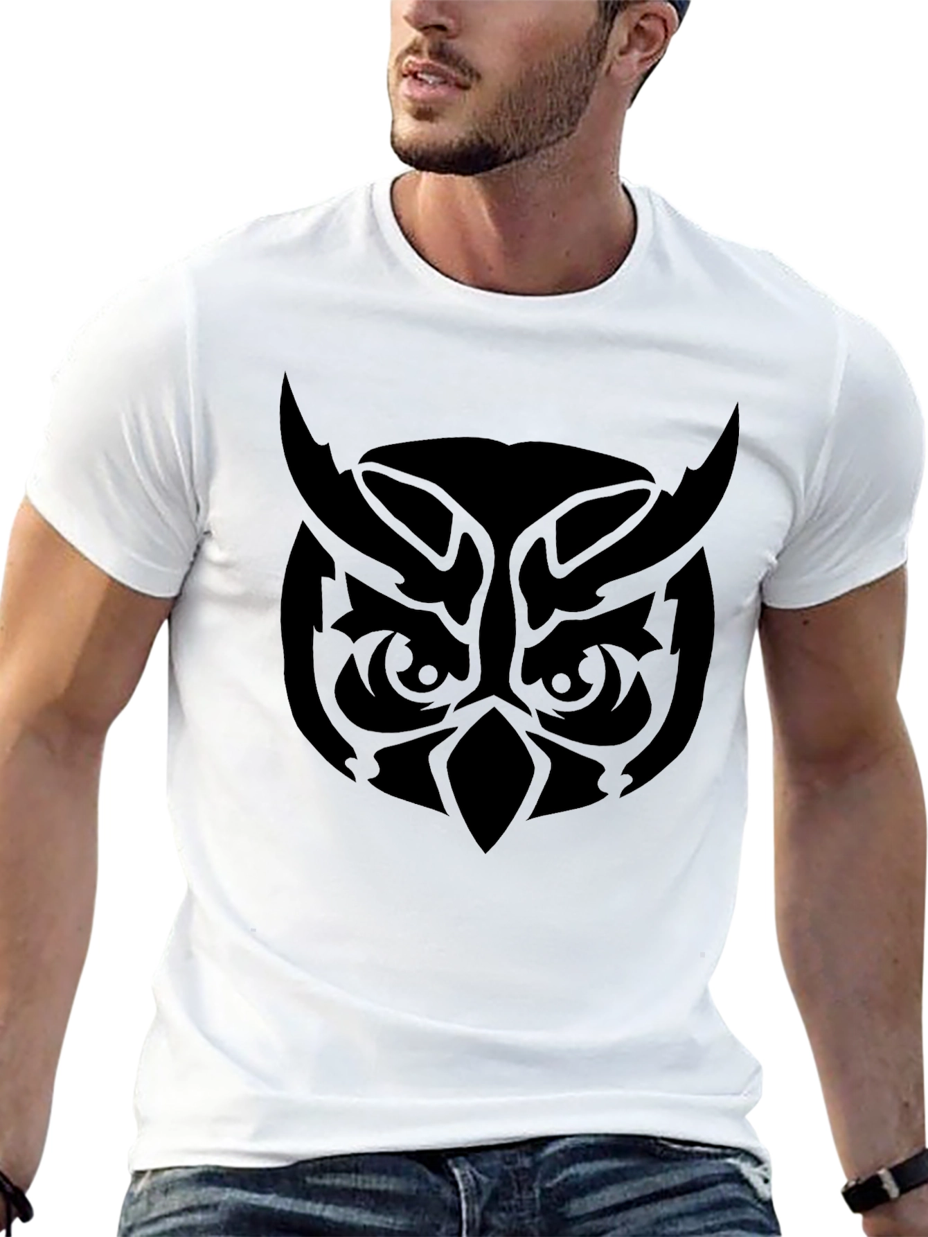 Camiseta Negra Hombre Diseño Búho Tribal