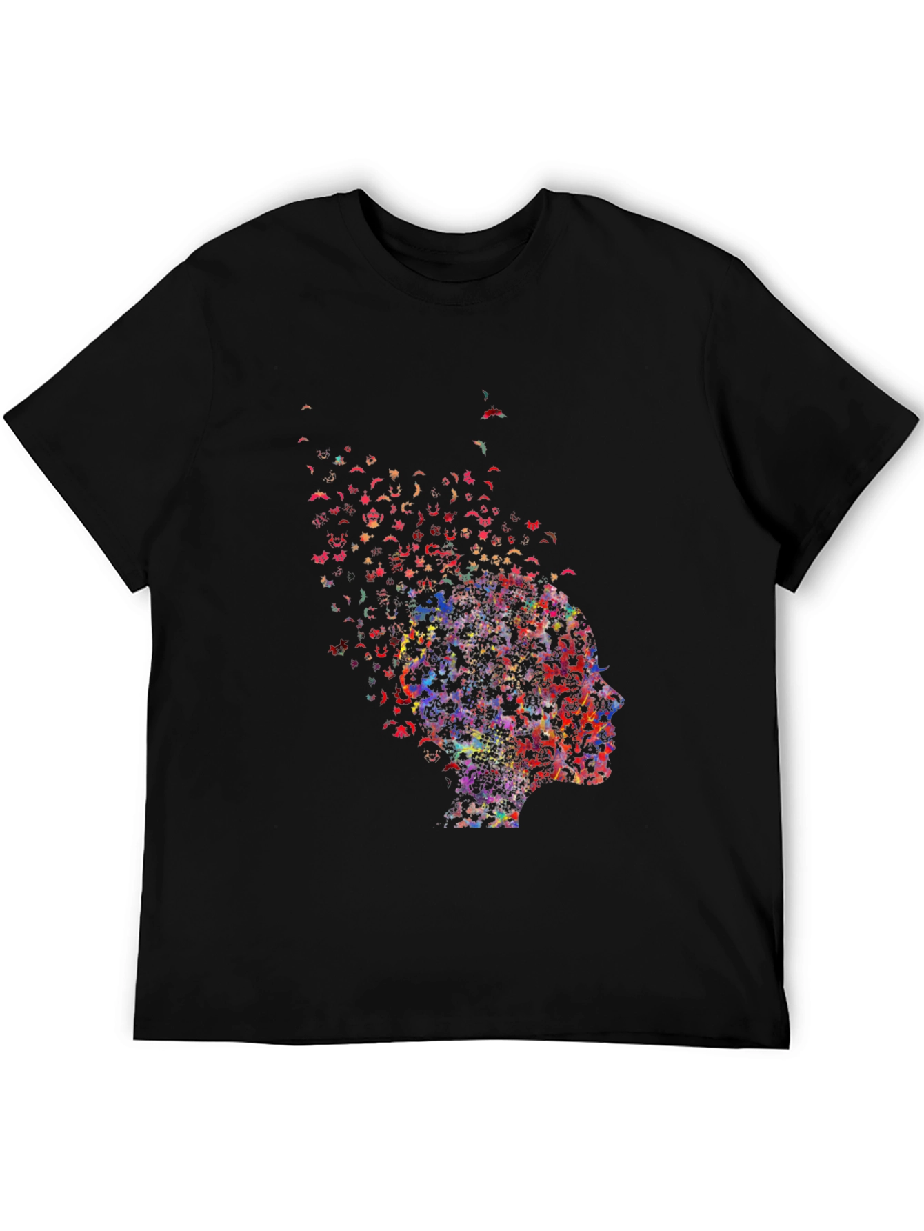 Camiseta Negra con Diseño Abstracto de Perfil Humano