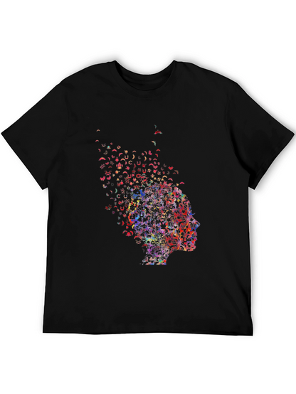 Camiseta Negra con Diseño Abstracto de Perfil Humano