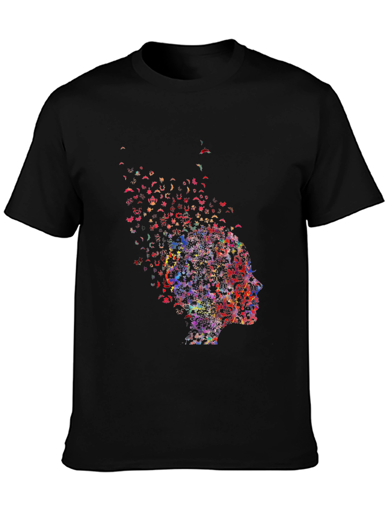Camiseta Negra con Diseño Abstracto de Perfil Humano