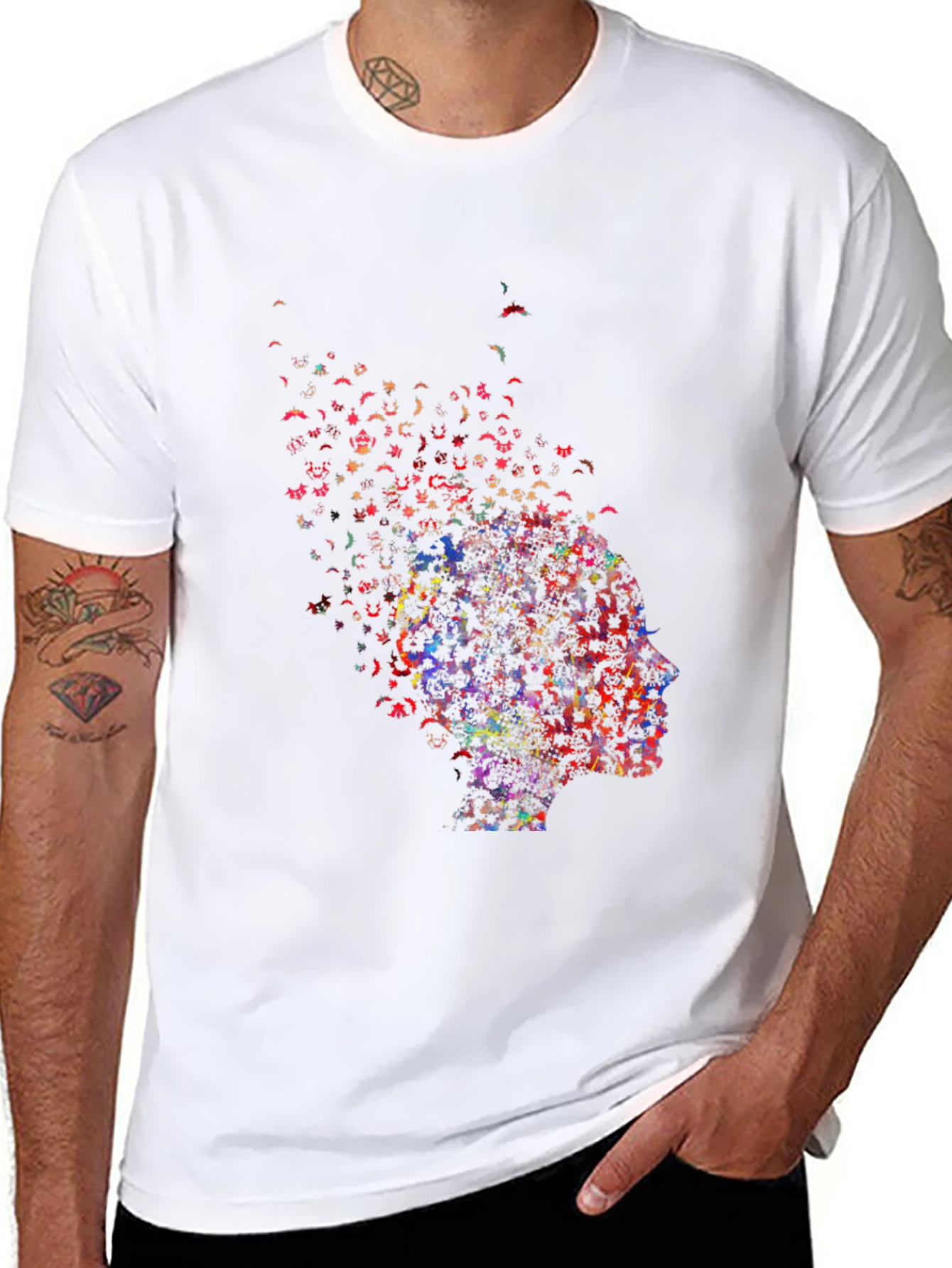 Camiseta Negra con Diseño Abstracto de Perfil Humano