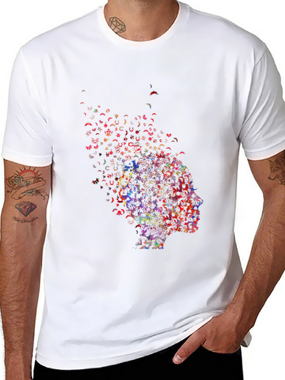 Camiseta Negra con Diseño Abstracto de Perfil Humano