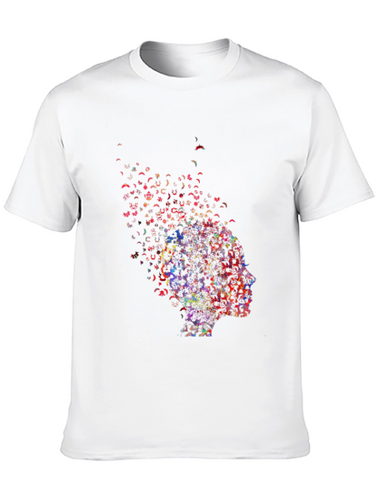 Camiseta Negra con Diseño Abstracto de Perfil Humano