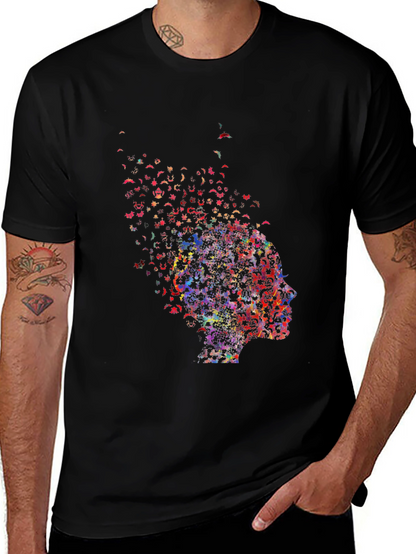 Camiseta Negra con Diseño Abstracto de Perfil Humano