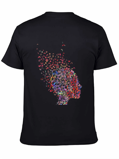 Camiseta Negra con Diseño Abstracto de Perfil Humano