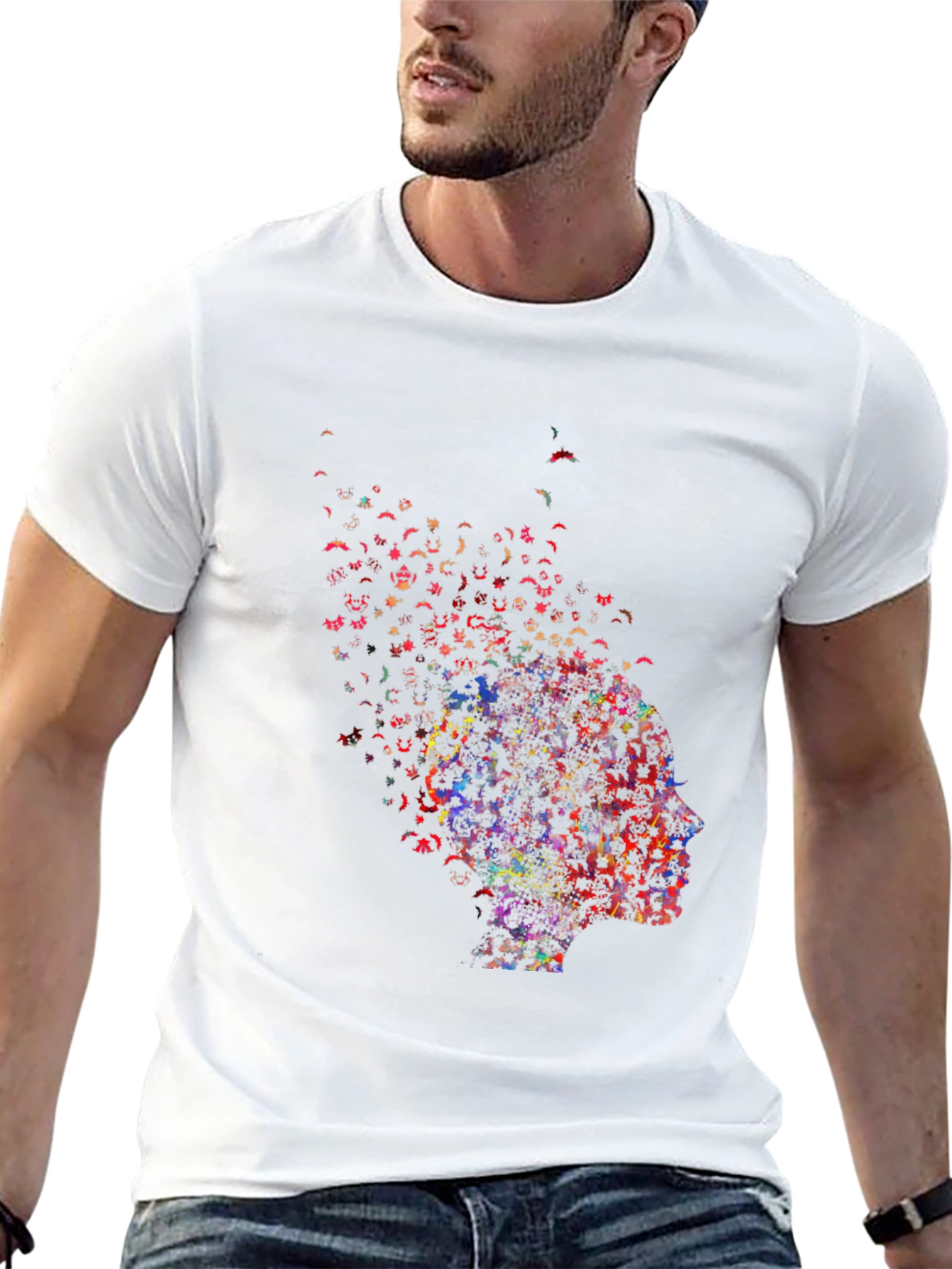 Camiseta Negra con Diseño Abstracto de Perfil Humano