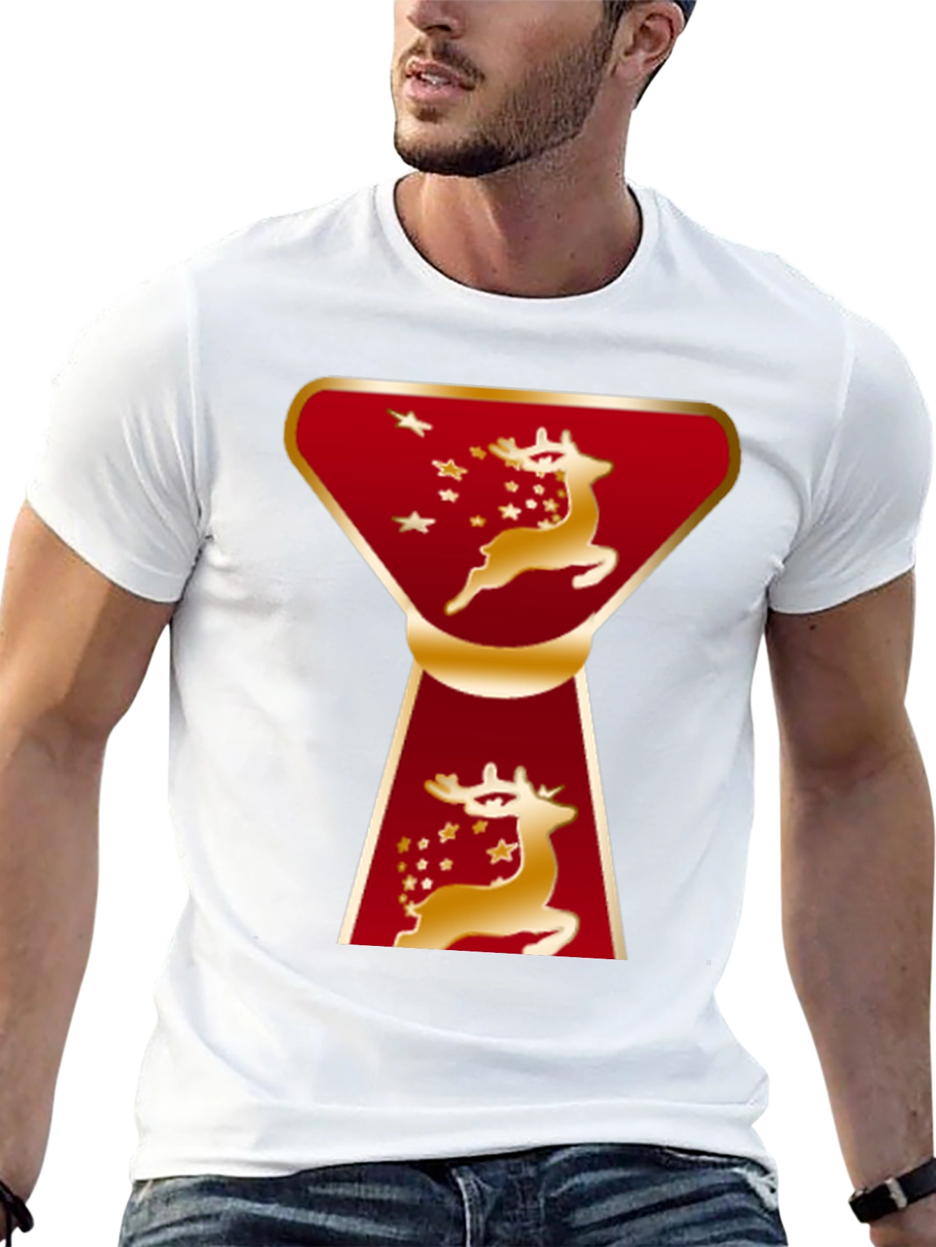 Camiseta Navideña Ciervo Dorado Diseño Moderno