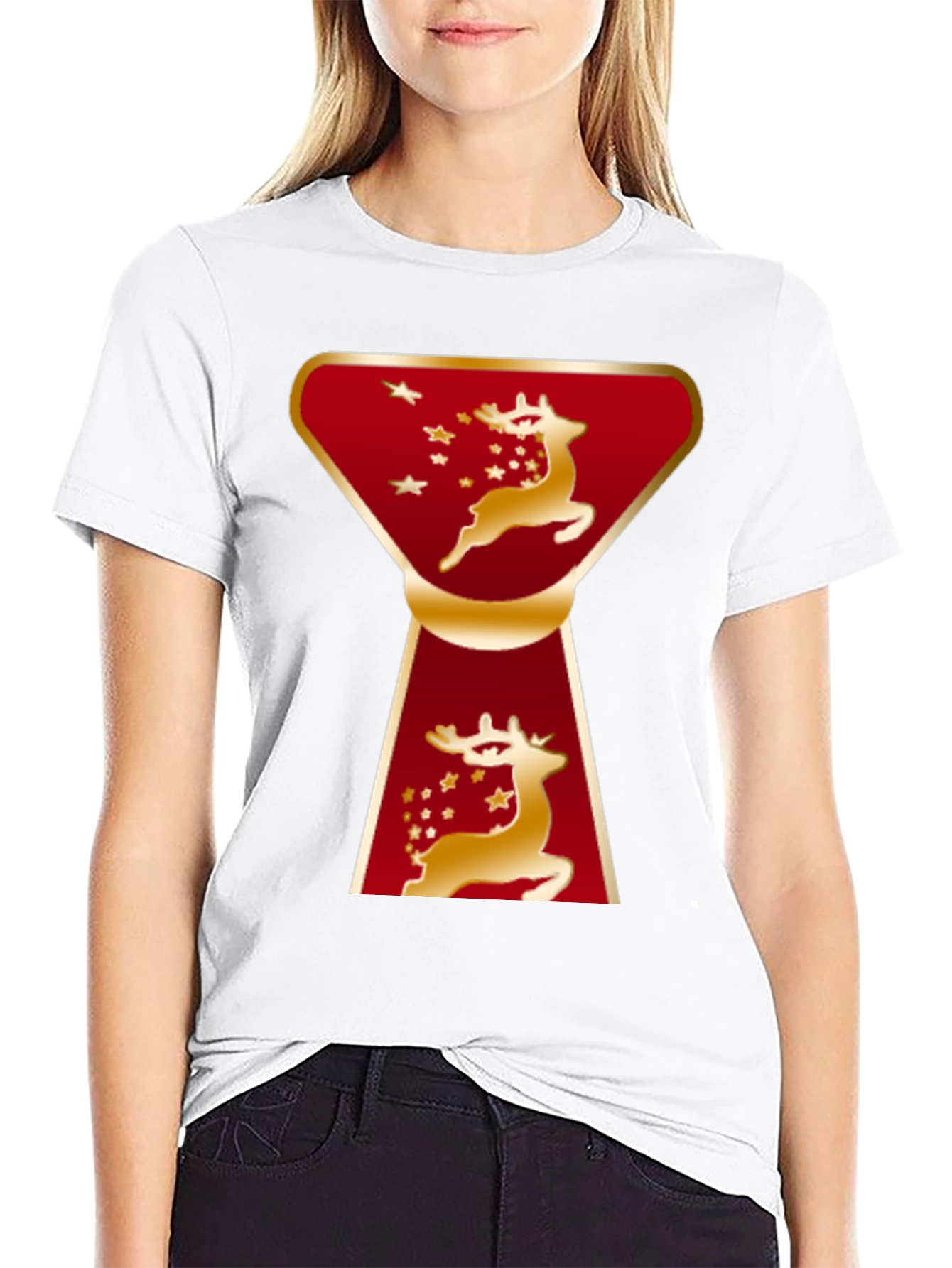 Camiseta Navideña Ciervo Dorado Diseño Moderno