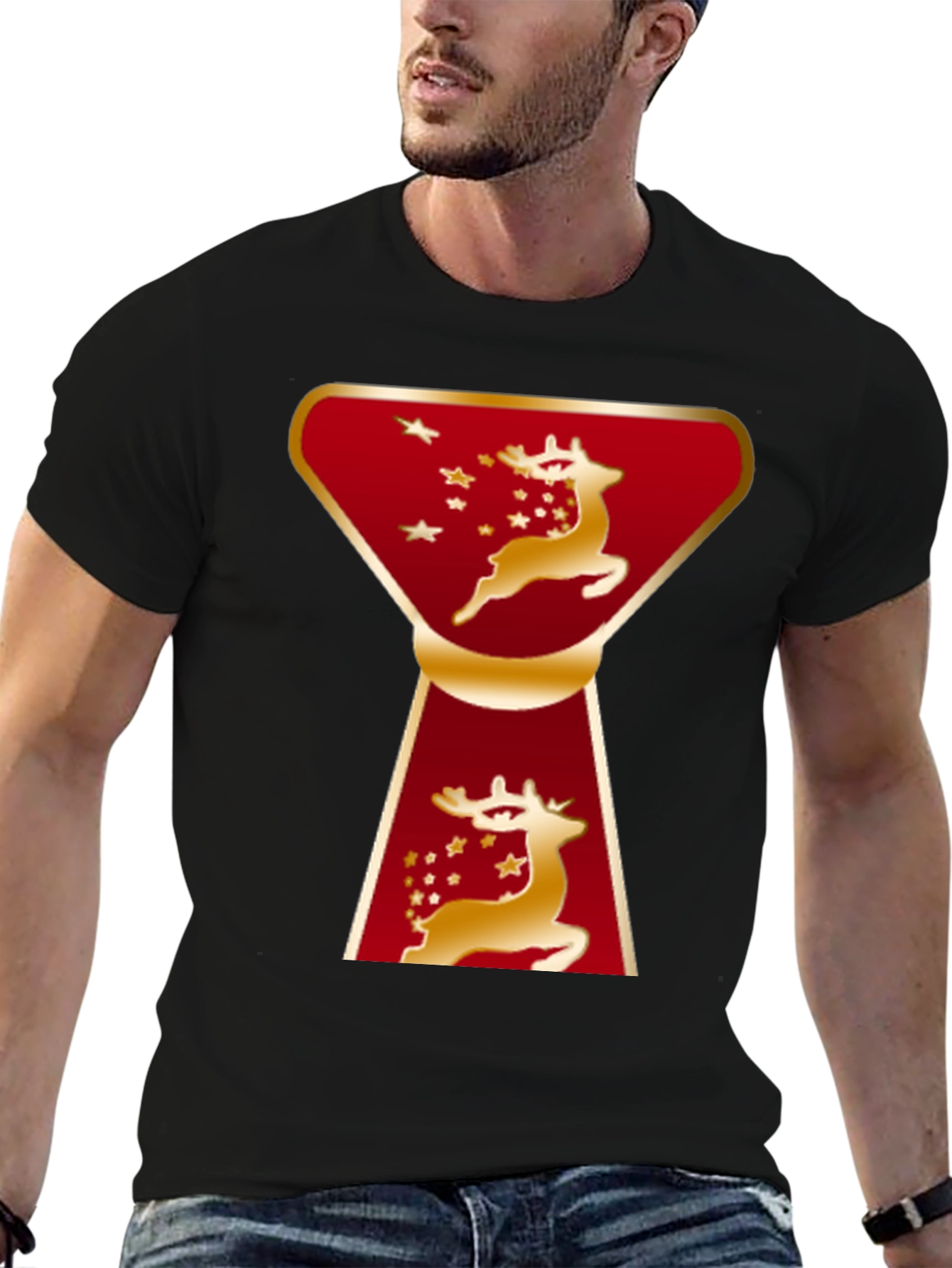 Camiseta Navideña Ciervo Dorado Diseño Moderno