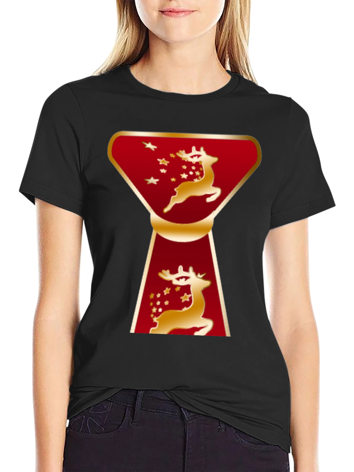 Camiseta Navideña Ciervo Dorado Diseño Moderno