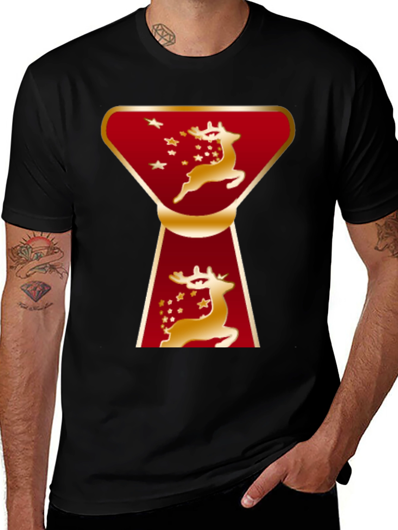 Camiseta Navideña Ciervo Dorado Diseño Moderno