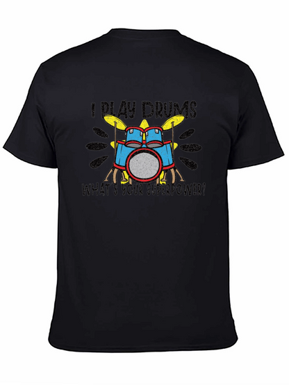 Camiseta Negra I Play Drums Superpoder