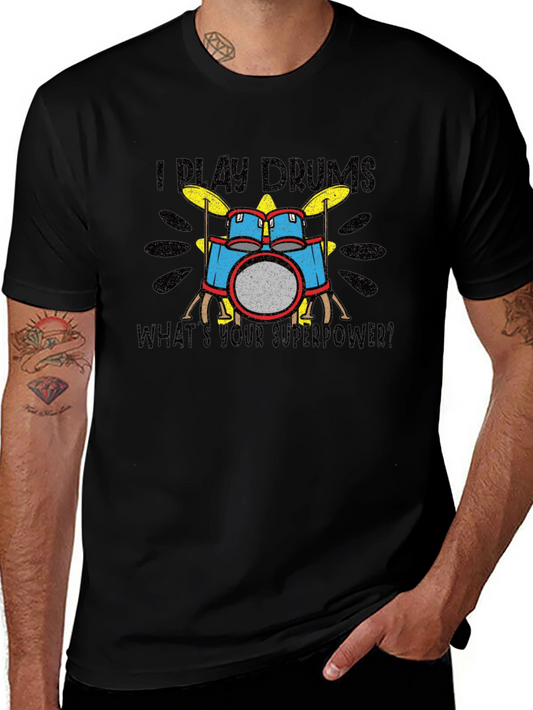 Camiseta Negra I Play Drums Superpoder