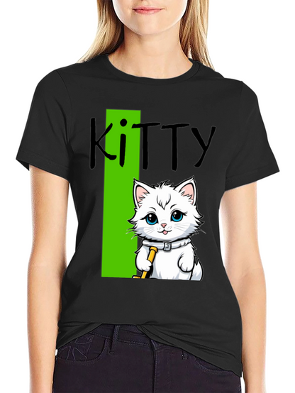 Camiseta Negra Kitty: Diseño de Gato Hockey