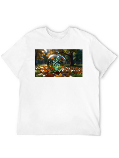 Camiseta Negra con Diseño de Clave de Sol Otoñal