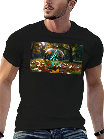 Camiseta Negra con Diseño de Clave de Sol Otoñal