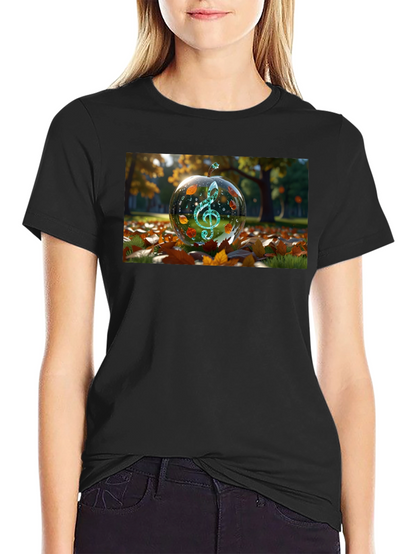 Camiseta Negra con Diseño de Clave de Sol Otoñal