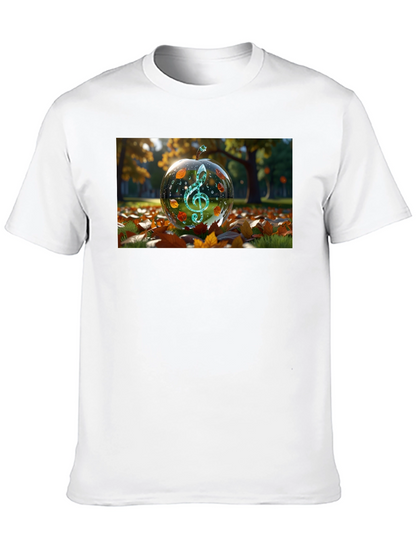 Camiseta Negra con Diseño de Clave de Sol Otoñal