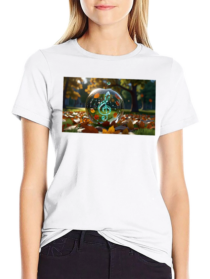 Camiseta Negra con Diseño de Clave de Sol Otoñal