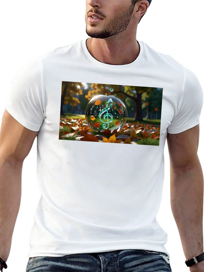 Camiseta Negra con Diseño de Clave de Sol Otoñal