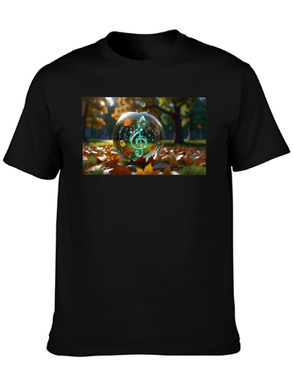 Camiseta Negra con Diseño de Clave de Sol Otoñal