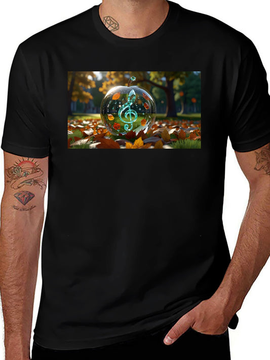 Camiseta Negra con Diseño de Clave de Sol Otoñal