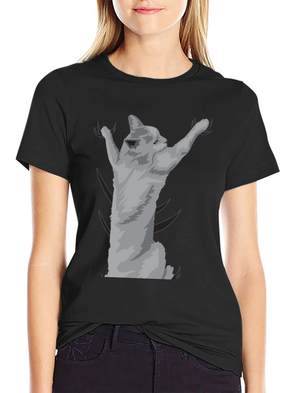Camiseta Negra con Diseño de Gato Adorable