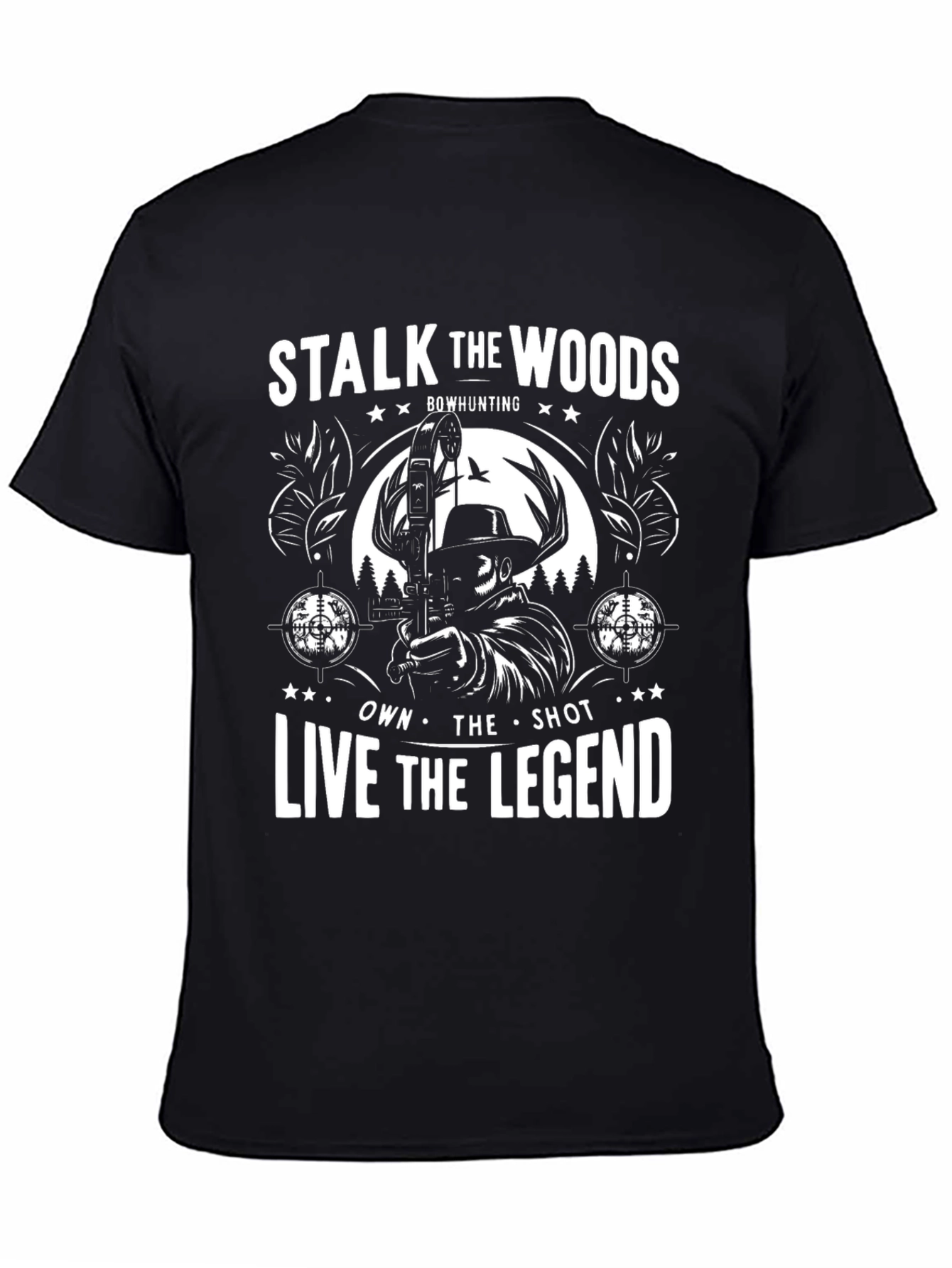 Camiseta Negra Acecha los Bosques de Caza con Arco