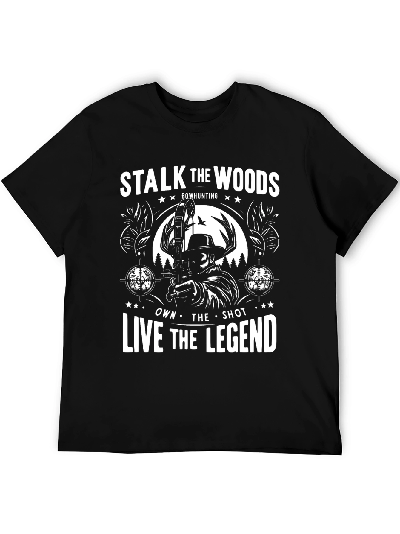 Camiseta Negra Acecha los Bosques de Caza con Arco