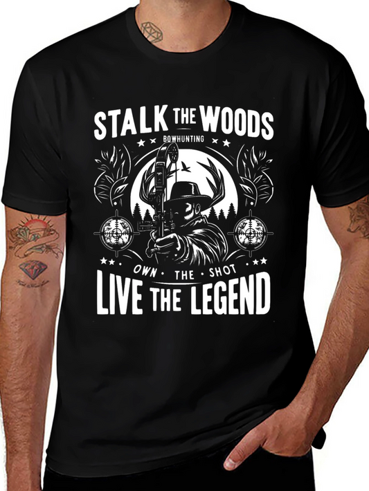 Camiseta Negra Acecha los Bosques de Caza con Arco