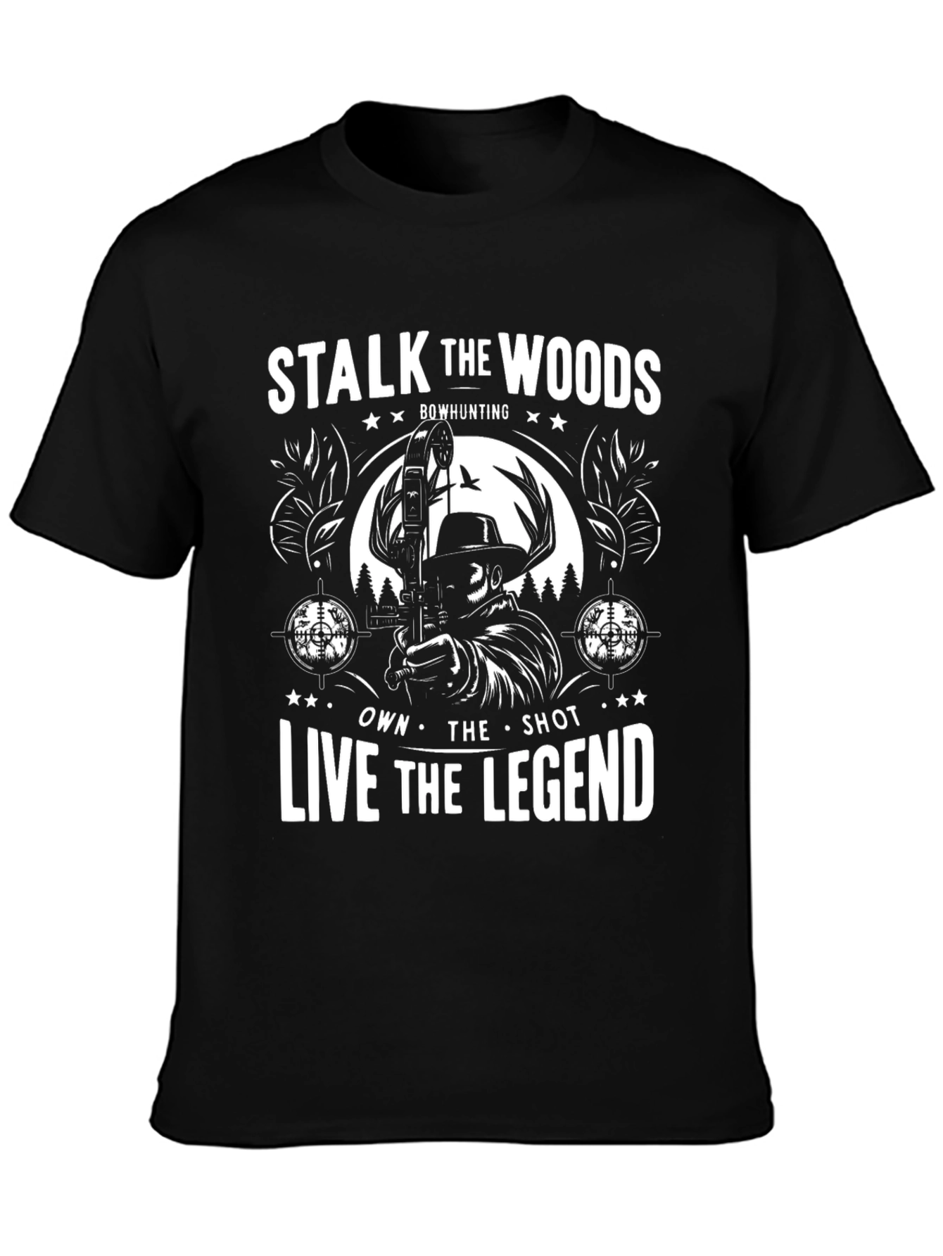 Camiseta Negra Acecha los Bosques de Caza con Arco