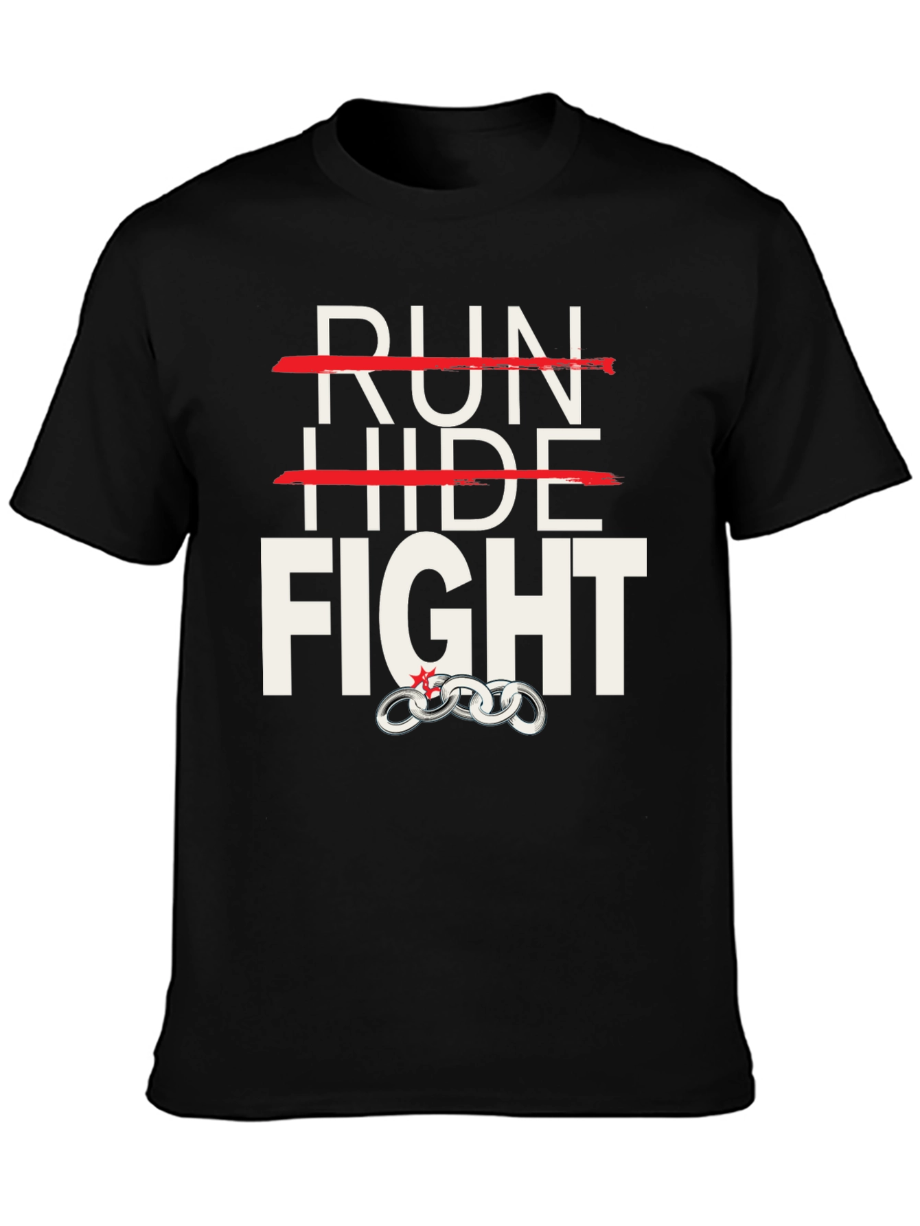 Camiseta Negra: Run Hide Fight - Diseño Único