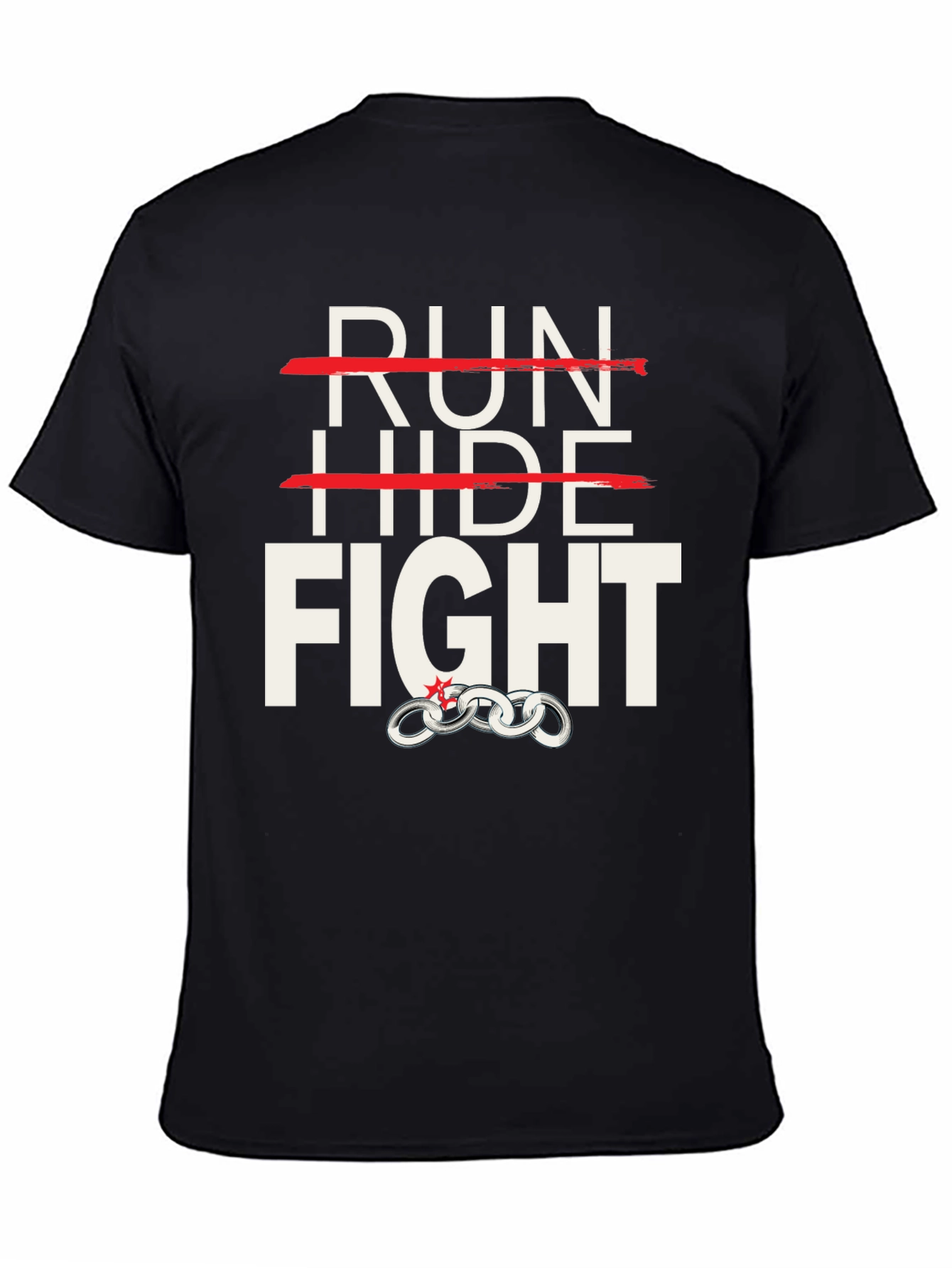 Camiseta Negra: Run Hide Fight - Diseño Único
