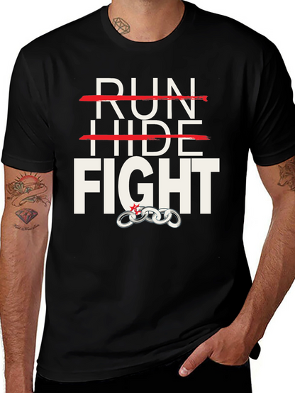 Camiseta Negra: Run Hide Fight - Diseño Único