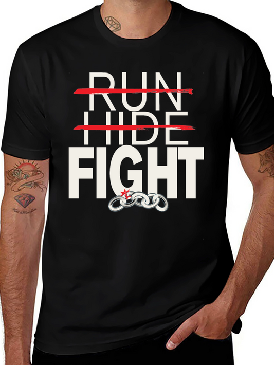 Camiseta Negra: Run Hide Fight - Diseño Único