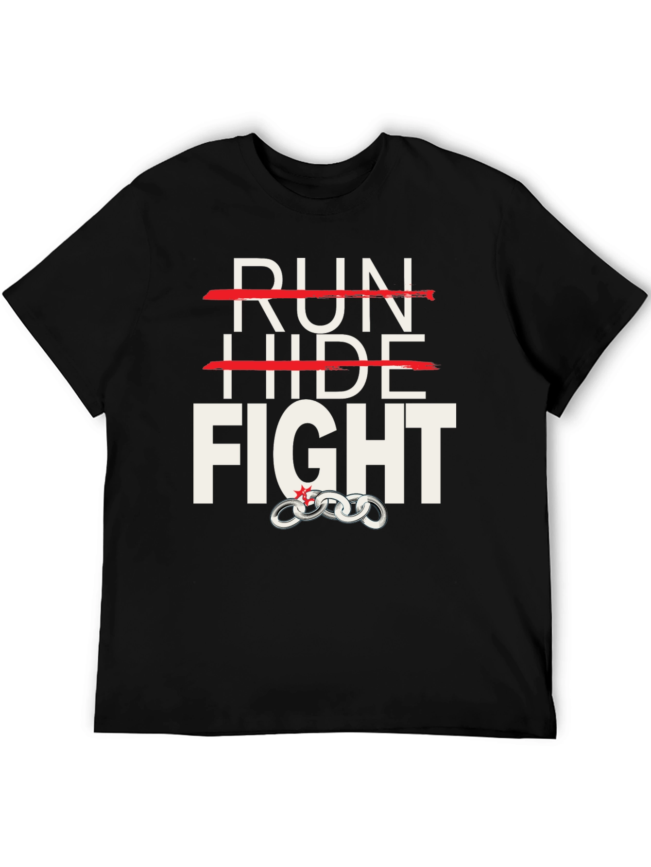 Camiseta Negra: Run Hide Fight - Diseño Único