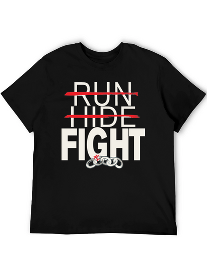 Camiseta Negra: Run Hide Fight - Diseño Único