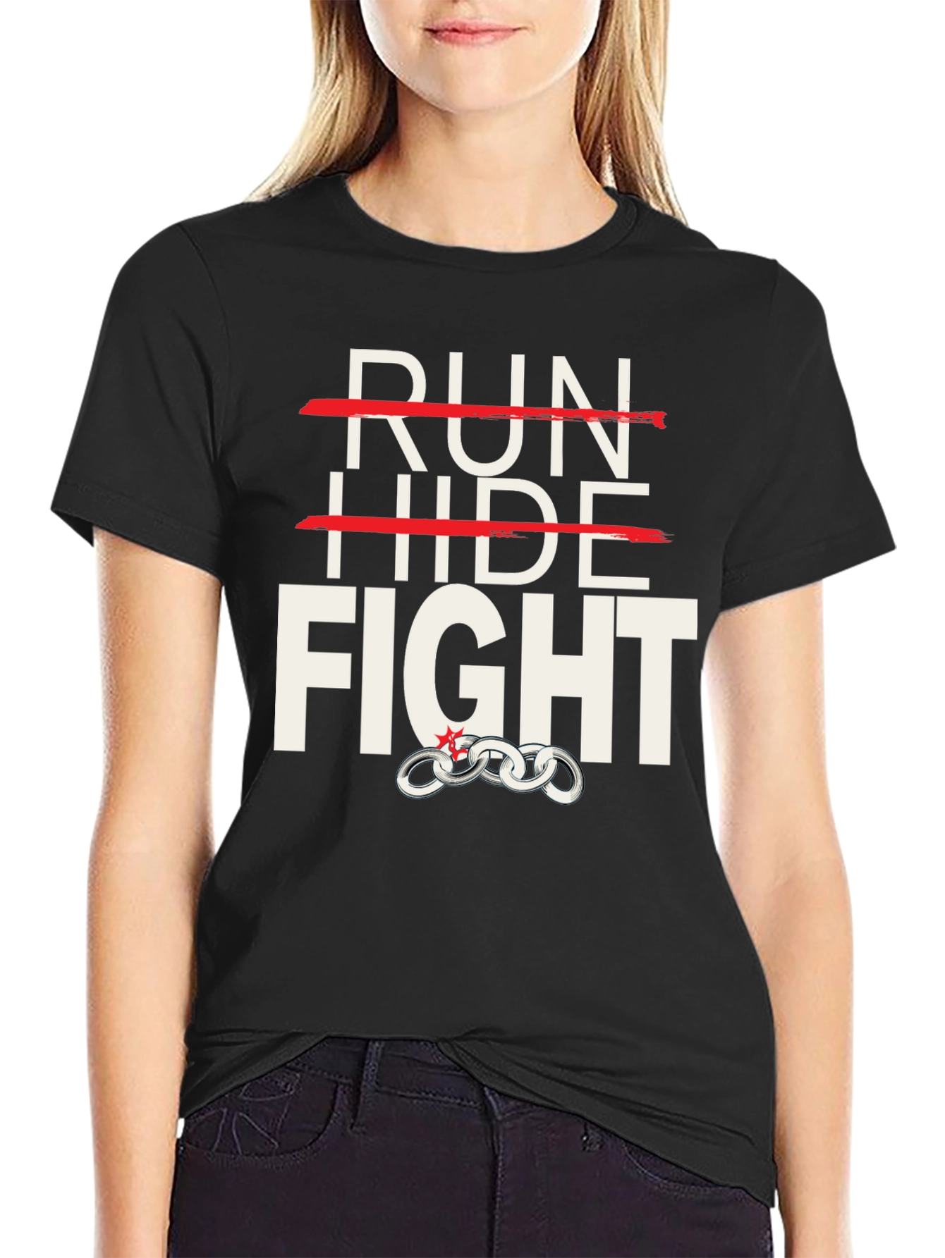 Camiseta Negra: Run Hide Fight - Diseño Único