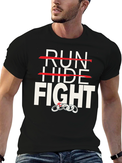 Camiseta Negra: Run Hide Fight - Diseño Único