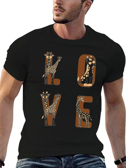 Camiseta Negra con Diseño de Jirafas LOVE